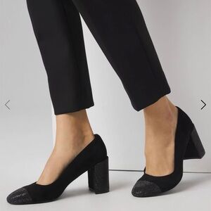 White House Black Market Crystal Embellished Black Block Heel Pumps